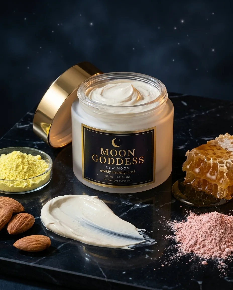New Moon mask with sulfur, almonds, honeycomb and pink clay
